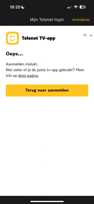 foutmelding TV app