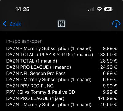 beschikbare DAZN abonnementen via de App Store