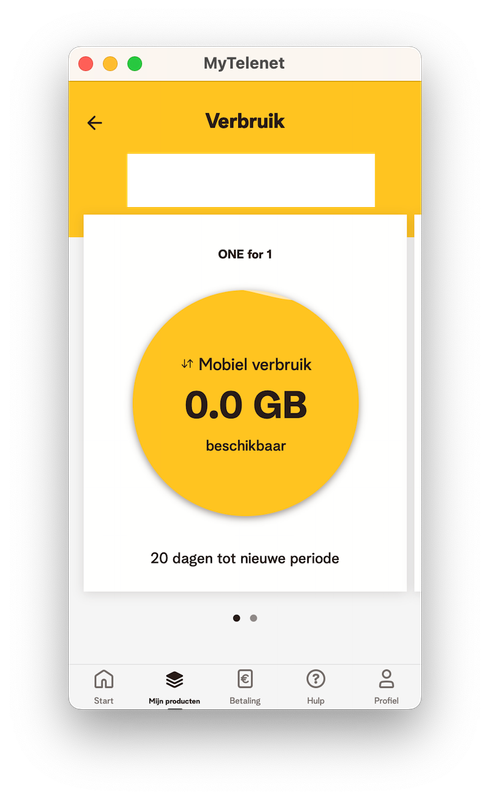 beginscherm (totaal mobiel verbruik)
