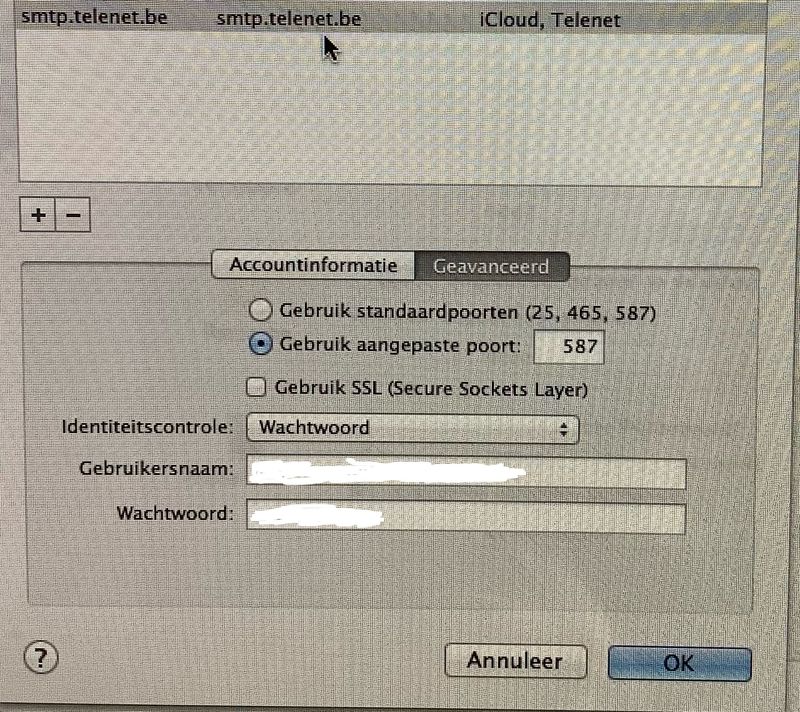Waar kan ik de instelling van de beveiliging naar TLS wijzigen? Momenteel kan ik enkel SSL aankruisen.